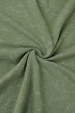 Verde oliva casual patchwork básico o cuello manga corta dos piezas