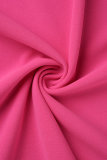 Rose Red Elegant Solid Bandage Patchwork Ribbon Collar Kleider in A-Linie