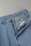 Mörkblå Sexig Street Solid Ripped Make Old Patchwork High Waist Denim Shorts