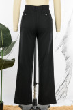 Braune, lässige, solide Patchwork-Hosen mit hoher Taille, gerade, einfarbige Unterteile