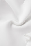 Weiße, lässige, solide Patchwork-Schlitz-Perlen mit O-Ausschnitt, unregelmäßige Kleider