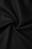Calças retas de cor sólida preta casual patchwork cintura alta