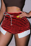 Red Sexy Striped Patchwork Draw String Skinny High Waist Pencil Full Print Bottoms