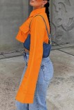 Orangefarbene, lässige, solide Patchwork-Oberteile mit Hemdkragen