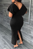Negro Sexy Celebridades Sólido Sin Espalda Hendidura Cremallera Cuello En V Una Línea De Vestidos