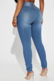 Jeans jeans skinny azul claro casual sólido cintura alta