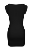 Zwart Sexy Casual Solid Basic Vierkante kraag Mouwloze jurkjurken