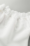 Weißes elegantes festes Patchwork weg von der Schulter One Step Rock Kleider (ohne Brosche)