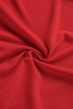 Vestiti lunghi dal vestito dal collare obliquo solido sexy rosso della rappezzatura
