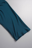 Vestido irregular con cuello en V asimétrico de patchwork sólido sexy azul lago Vestidos