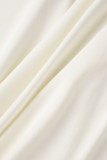 Crème Blanc Sexy Solide Patchwork Strass Demi Une Jupe Crayon À Col Roulé Robes