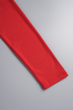 Robe longue rouge sexy en patchwork à col oblique