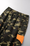 Camouflage Casual Camouflageprint Patchwork Normale hoge taille Conventionele patchworkbroek