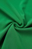 Зеленый Повседневный Принт Пэчворк Круглый вырез Большой размер Из двух частей