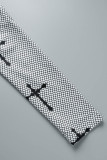 Grey Sexy Print Bandage Asymmetrical Oblique Collar Long Sleeve Two Pieces