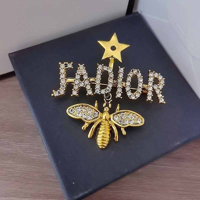 Gold Elegant Letter Geometric Rhinestone Brooch