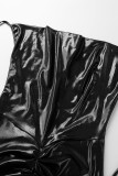Schwarze sexy feste Patchwork-Halter-lange Kleid-Kleider