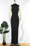 Zwarte sexy effen patchwork asymmetrische V-hals onregelmatige jurkjurken