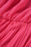 Vestido longo casual rosa vermelho patchwork ombro a ombro