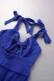 Синий сексуальный повседневный сплошной бинт с вырезом на спине Спагетти-ремешок Обычные комбинезоны