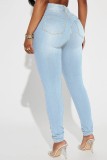 Mellanblå Casual Solida Skinny Jeans med hög midja