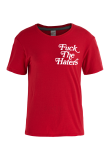 T-shirt con scollo O lettera patchwork stampa casual rossa
