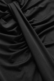 Vestido irregular con cuello en V asimétrico de patchwork sólido sexy negro Vestidos
