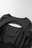 Negro Sexy Casual Sólido Ahuecado O Cuello Vestidos de manga larga