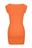 Orangefarbenes, sexy, lässiges, einfarbiges, ärmelloses Kleid mit quadratischem Kragen