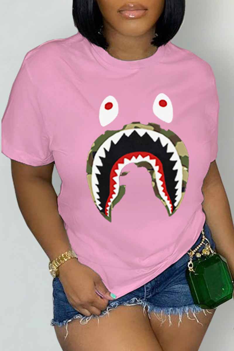 

Pink Casual Print Patchwork O Neck T-Shirts