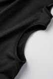 Zwarte Sexy Effen Uitgeholde Backless Halter Skinny Jumpsuits