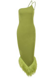 Зеленые сексуальные повседневные однотонные платья в стиле пэчворк с лямкой на шее