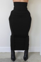 ブラック カジュアル ソリッド ベーシック スキニー ハイウエスト 従来のソリッドカラー スカート