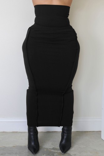 Black Casual Solid Basic Skinny High Waist Conventional Solid Color Skirt