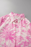 Abiti a maniche lunghe con colletto a camicia patchwork con stampa casual rosa rosa