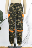 Camouflage Lässige Patchwork-Hosen mit hoher Taille und hohem Bund