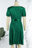 Groen Casual Solide Patchwork Vouw met riem V-hals Rechte jurken