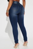 Light Blue Casual Solid High Waist Skinny Denim Jeans
