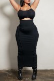 Black Casual Solid Basic Skinny High Waist Conventional Solid Color Skirt