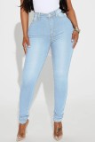 Jeans de mezclilla ajustados de cintura alta sólidos casuales azules medianos