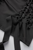 Zwarte sexy casual effen uitgeholde O-hals jurken met lange mouwen