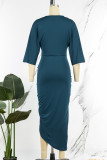Озеро синее сексуальное сплошное пэчворк асимметричное платье с V-образным вырезом нерегулярные платья платья