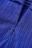 Blauwe sexy casual stevige bandage uitgeholde rugloze spaghettibandjes reguliere jumpsuits