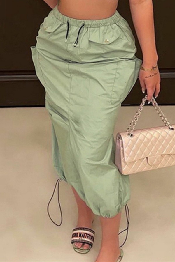 Falda color sólido convencional de cintura alta regular de patchwork sólido informal verde