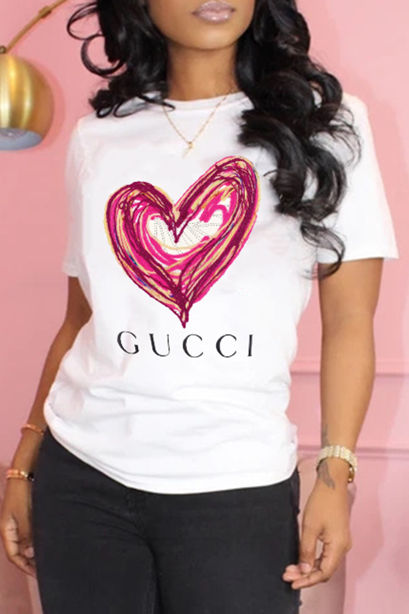 

White Casual Street Print Patchwork O Neck T-Shirts