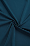Lake Blue Sexig Solid Patchwork Asymmetrisk V-hals oregelbunden klänning klänningar