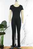 Zwart Casual Effen Basic O-hals Skinny Jumpsuits