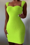 Grön Sexig Casual Solid Basic fyrkantig krage ärmlösa klänningar