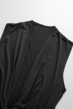 Zwarte sexy effen patchwork asymmetrische V-hals onregelmatige jurkjurken