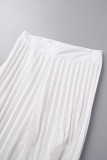 blanco casual estampado patchwork doblar cuello en v media manga dos piezas